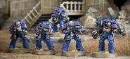 An Ultramarines Hellblaster Squad outfitted with Heavy Plasma Incinerators