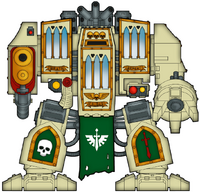 Deathwing Venerable Dreadnought Hammael. Hammael bears a number of devotional scrolls and personal honour badges on the hull of his Venerable Dreadnought.