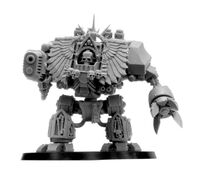 A Chaplain Dreadnought armed with a Plasma Cannon and a Dreadnought Close Combat Weapon