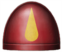 Blood Angels 2nd Company shoulder pauldron bearing their golden-yellow blood drop iconography