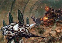 Biel-Tan Guardians fighting against Orks