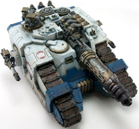 A Sicaran Venator Tank Destroyer of the Pre-Heresy World Eaters Legion (top right-oblique view)