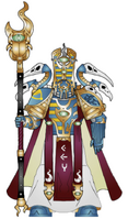 A Thousand Sons Exalted Sorcerer, Odym Venedru; note that he bears a Tizcan scarab staff, a remnant of the Order of Prescient Astromancers