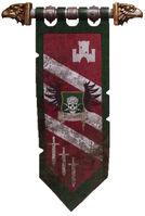 House Vyronii honour banner of the Questoris Knight Paladin Artemisia displaying the personal heraldry of Scion Jasstan.