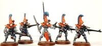 A Squad of Yme-Loc Dire Avengers Aspect Warriors led by an Exarch