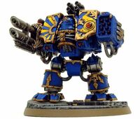 A Hellfire Pattern Chaos Dreadnought of the Thousand Sons Traitor Legion