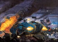 A Crimson Fists Land Raider in combat