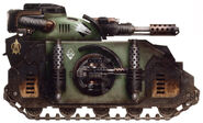 A Salamanders Deimos Predator Infernus Strike Tank that fought during the Drop Site Massacre on Isstvan V early in the Horus Heresy.