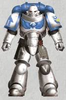 Brother Pious, 5th Company, 2nd Squad (Battleline), a Primaris Space Marine of the Praetors of Orpheus in Mark X Tacticus Power Armour.