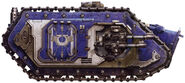 An ancient pict-capture of an Ultramarines Legion Spartan Assault Tank, Ardentian