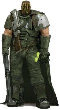 A  of the   outfitted in standard Scout Armour and armed with an  and a 