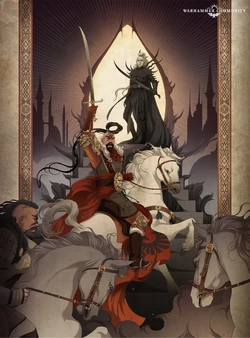 Jaghatai Khan in his youth conquering the world of  at the head of the Talaskar nomad confederacy; looming in the background is the   portal through which the Khan would one day meet his final fate.