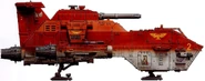 A Thunderhawk gunship of the Blood Angels Chapter