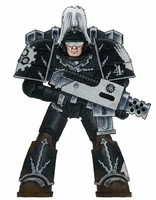 Veteran Brother Ashmon of the Raukaan Clan Company in Mark I Thunder Power Armour.