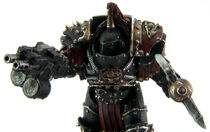 A Justaerin Veteran wearing singularly-modified Cataphractii Pattern Terminator Armour and armed with a Combi-Bolter and a Cthonian Pattern Power Axe