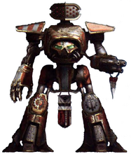 A Legio Fortidus Reaver-class Titan armed with an Apocalypse Missile Launcher, Titan-grade Power Fist and Laser Blaster.