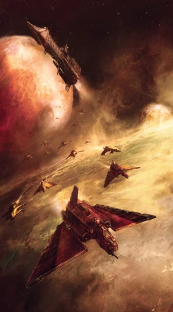 Orbiting  ships launch an air strike to assist the beleaguered  forces on the surface of Enothis.
