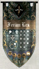Feram Lex Honour Banner.png (97 KB) Legio Oberon princeps honour banner of the Warhound-class Titan Feram Lex