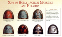 Notable Sons of Horus Legion heraldry utilised during the Great Crusade and Horus Heresy eras