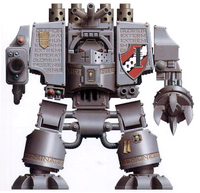 Valafar, a Mark IV Grey Knights Dreadnought armed with a Psycannon and a Dreadnought Close Combat Weapon.