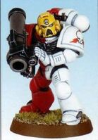 A Storm Lords Devastator Marine armed with a Missile Launcher.