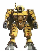 An XV89 Battlesuit armed with twin-linked Fusion Blasters