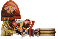 An ancient example of an Assault Cannon utilised by the Blood Angels Chapter