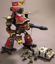 Legio Metalica Reaver-class Titan supporting a small Death Guard Space Marine detachment during the Great Crusade.