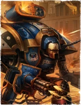 An Imperial Knight Warden of House Terryn firing in combat.