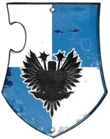 Honoured member of a Questor Imperialis house's Exalted Court bearing the design of a Kingsward on his Knight's tilted plate.