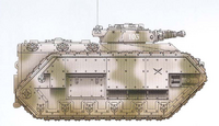 A Chimera of the 193rd Valhallan Armoured Regiment, it is armed with a turret-mounted Heavy Flamer