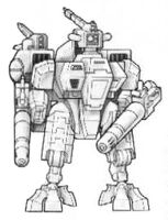 A T'au Commander's XV8 Crisis Battlesuit at ease; armed with twin-linked Plasma Rifles and a special issue Positional Relay