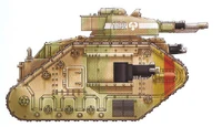 A Leman Russ Annihilator of the 113th Mortant Armoured Regiment; this particular tank is equipped with sponson-mounted Heavy Bolters