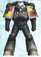 Veteran-Sergeant Parthus in Mark VIII Errant Power Armour, in Codex-approved Night World Colour Scheme