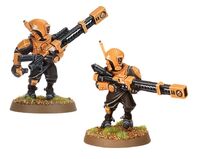 A pair of T'au Pathfinders armed with the newest Rail Rifle design