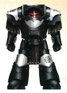 White Scars Terminator Surentai, the Ebon Keshig, Kharash of the Siege of Black-blight. This Astartes is wearing the rare suit of White Scars Cataphractii Pattern Terminator Armour. The black heraldry denotes this armour as one of those that formed the Ebon Keshig, in this case the armour pictured bears the title Monqara Erden, which can be roughly translated to read as "Eternal dark jewel." The majority of the V Legion's Terminator Armour suits were assigned to the vaults of the Ebon Keshig, waiting until the Legion had need of their stolid might and then temporarily assigned to a warrior before returning to the storage vaults.