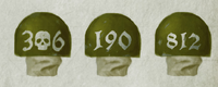 Cadian squads have unique numbers; a two-digit number with central skull designates command, and Veteran squad numbers begin with one or two zeros