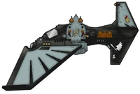 Ravenwing Dark Talon Deathshroud. The aircraft's hull displays the Ravenwing insignia and its squadron number.