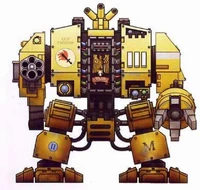 Mars Pattern Mark V Dreadnought "Vaas" of the Marauders' 9th Company; Vaas was a former Veteran sergeant of the Chapter before his interment within a Dreadnought sarcophagus and is nicknamed "Old Painless" by his battle-brothers.