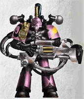 Chaos Lord Caradistros, Noise Marine of the Thirsting Brethren, armed with Sonic Weaponry