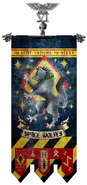 The Space Wolves Chapter Banner as a vexillum; the banner staff commemorates the Space Wolves' origin as the VI Legion of Space Marines of the First Founding