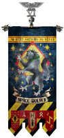 The Space Wolves Chapter Banner as a vexillum; the banner staff commemorates the Space Wolves' origin as the VI Legion of Space Marines of the First Founding