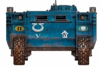 5th Rhino APC of the Ultramarines 2nd Company; this vehicle is currently assigned to the company's 4th Tactical Squad; front view shown