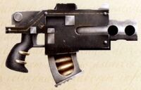 Ancient Phobos Pattern Bolt Pistol of the Salamanders Legion.