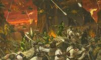 A regiment of the Valhallan Ice Warriors battling a force of Eldar Striking Scorpions