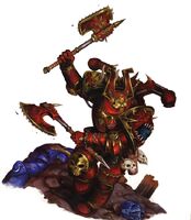 The Khornate Berserker Babaroth of the World Eaters Legion just before he was captured by the Inquisition, though at the cost of an entire company of Imperial Guardsmen.