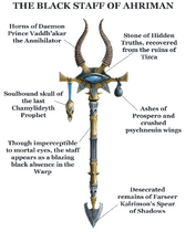 The infamous Black Staff of Ahriman, used by Ahriman of the Thousand Sons; an example of the implements to aid their casting commonly used by Sorcerers in combat