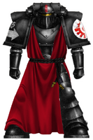 A Consecrators officer in a rare and highly-prized suit of relic Mark II Crusade Power Armour; the crimson robe indicates that this Astartes is a member of the Chapter's Inner Circle