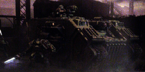 A Grey Knights Land Raider Redeemer during the Siege of Vraks.
