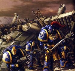 An Ultramarines  roves the battlefield for more foes.